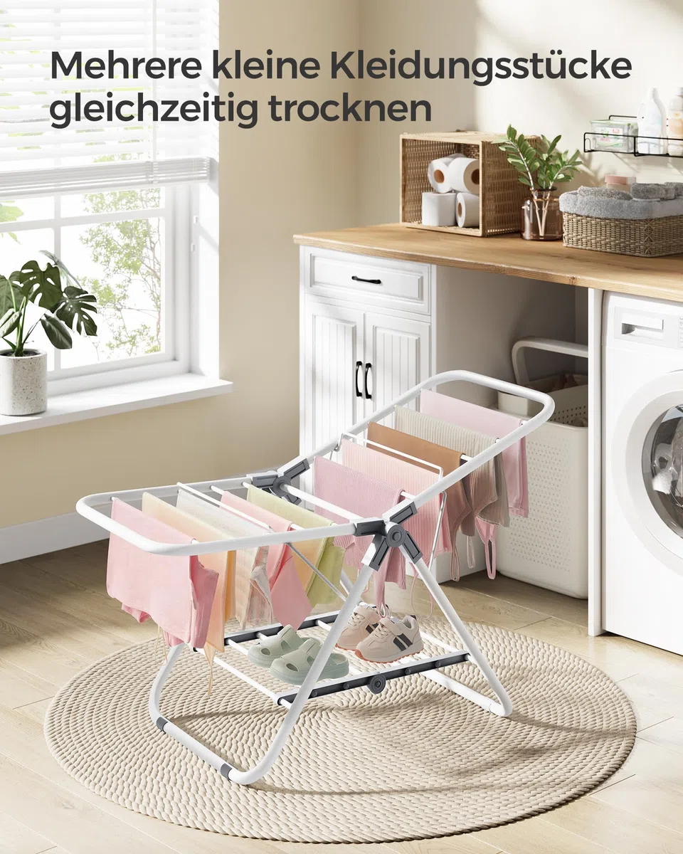 SONGMICS Wäscheständer klein, Faltbare Standtrockner mit 2 Flügeln, platzsparend, Metall, für kleine Kleidungsstücke, Handtücher, Badezimmer, Balkon, 44 x 101 x 54 cm, wolkenweiß LLR504W01