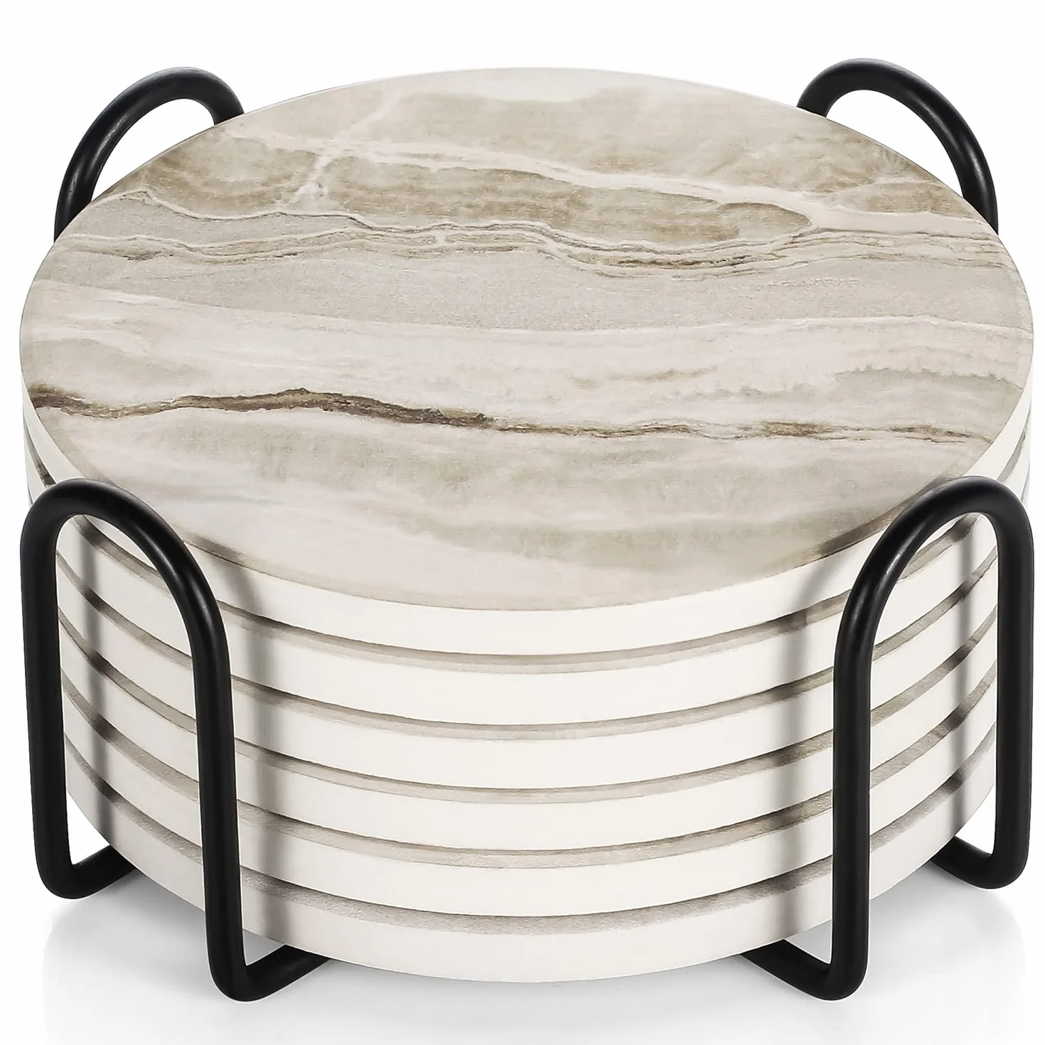LIFVER Marmor Glas Untersetzer-Set 6er, Absorbierend Mit Korkboden Und Halter, Für Getränke in Bars, Cafés, Haus, Party, Büro, Geschenke Für Mama Papa