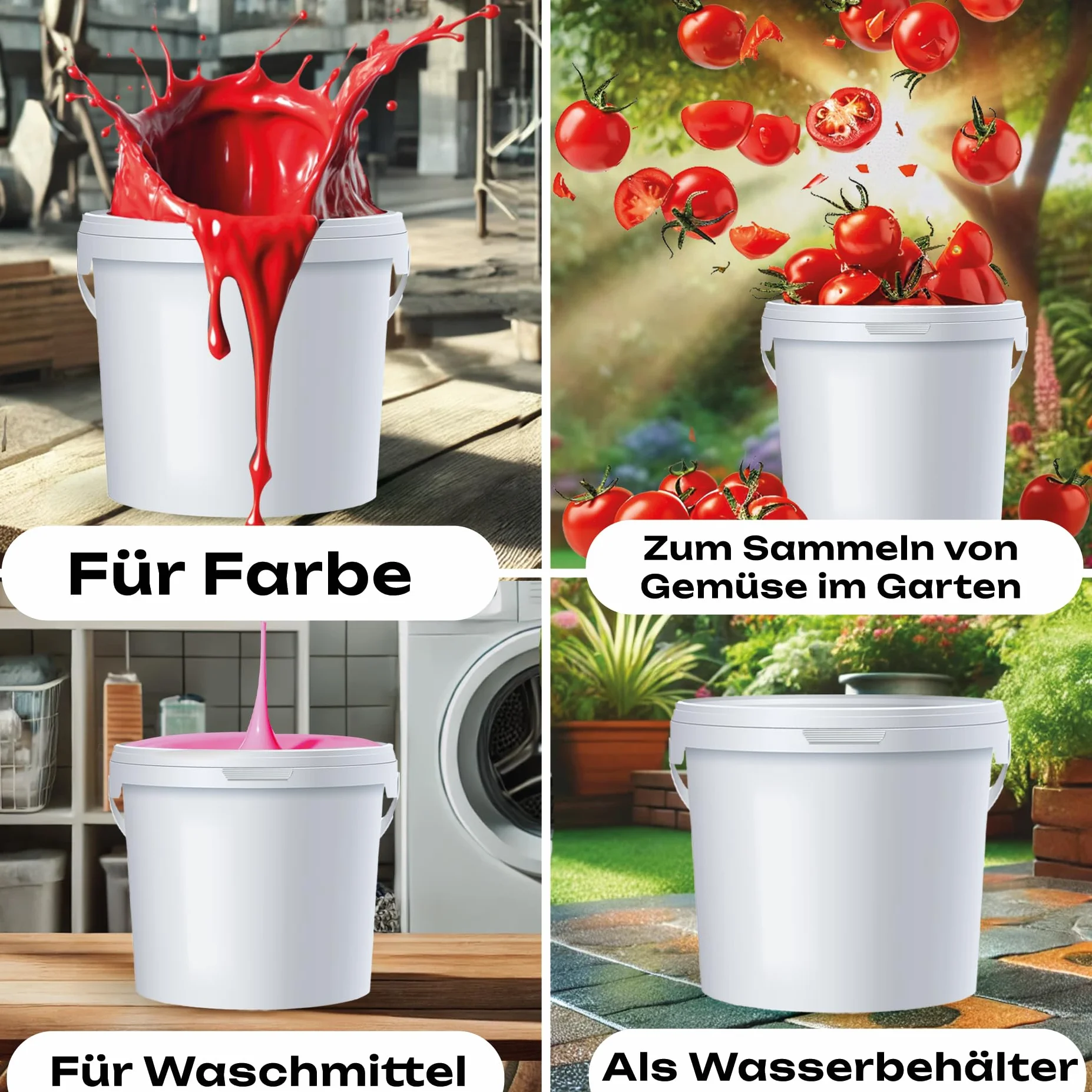 POSH Eimer mit Deckel 10L – Weiß, Kunststoff, lebensmittelecht, auslaufsicher, geruchsneutral, robust, stabil, luftdicht, Eimer mit Henkel (3, 10L)
