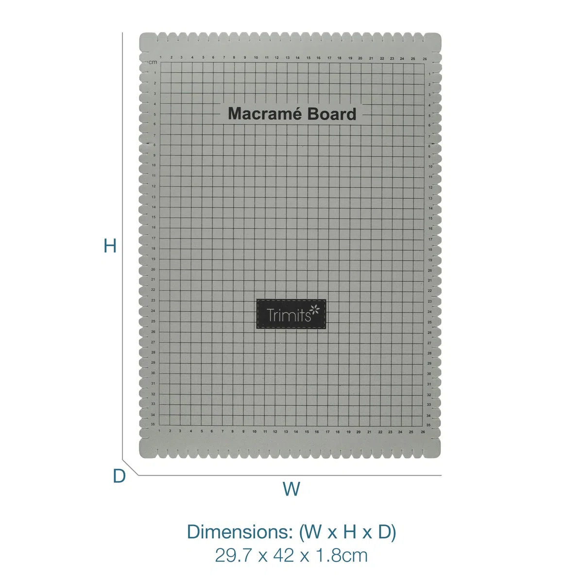 Trimits Makramee-Brett - A3-29,7 x 42 cm, doppelseitig, metrisch und imperial, selbstheilend zum Flechten, Knoten, Bastelprojekte - Grau