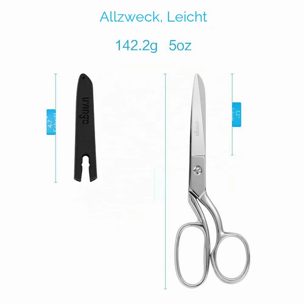 LIVINGO Professionelle robuste Schneider-Stoffschere, Schneider, Nähen, klassisch, Edelstahl, ultra-scharf, geschmiedete Schere, gebogen, A-Silber