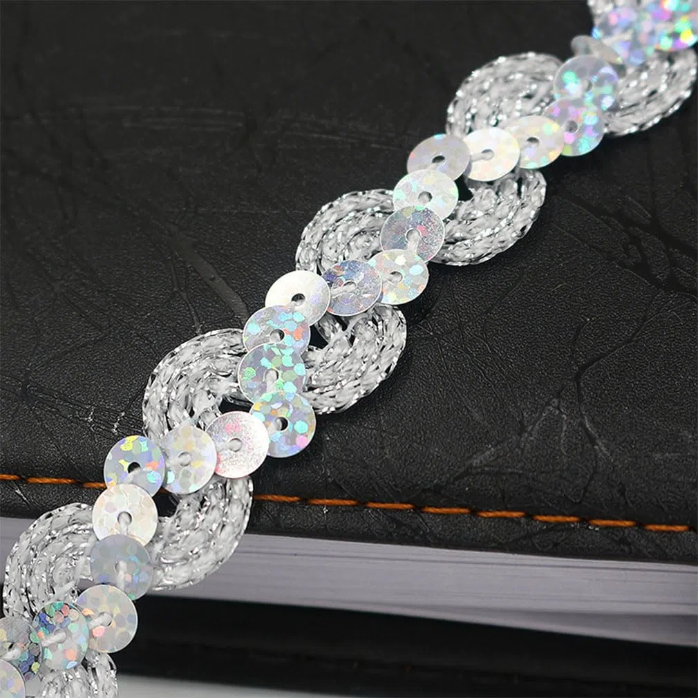 25M Paillettenband Glitzer Pailletten Bänder Zierband Paillettenbesatz Applikation Dekoband Paillette Trim Glänzendes Borte Bling Ribbon Nähen Handwerk Zubehör für Kleid Stirnband Golden