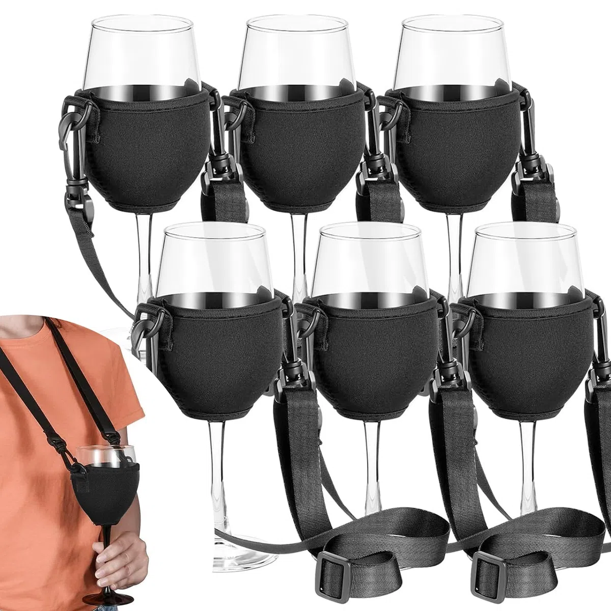 6 Stück Weinglashalter Zum Umhängen, Tragbar, Festival Wine Glass Holder, Stoff Für Den Hals, Wein Für Weihnachten, Weinfest, Hochzeit, Geburtstag, Party, Picknicks