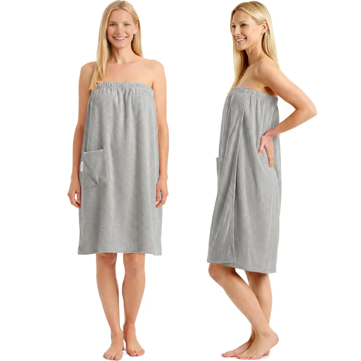 Leicht Frottee Saunakilt Damen - Saunahandtuch Baumwolle mit Gummizug und Knopf Saunakleid Saunatuch Sauna Handtuch Kleid Frauen Kilt (Hellgrau)