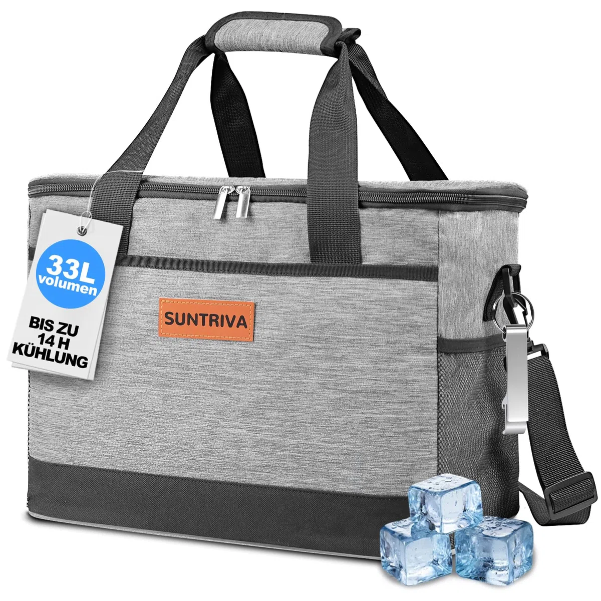 Kühltasche Groß 33L 40 Dosen 14h Kühlung Kühlbox Tragbar Faltbar Isoliertasche Auslaufsicher Cooler Box Thermobox Picknicktasche für Picknick Camping Einkaufen Grillen Familie Büro Auto