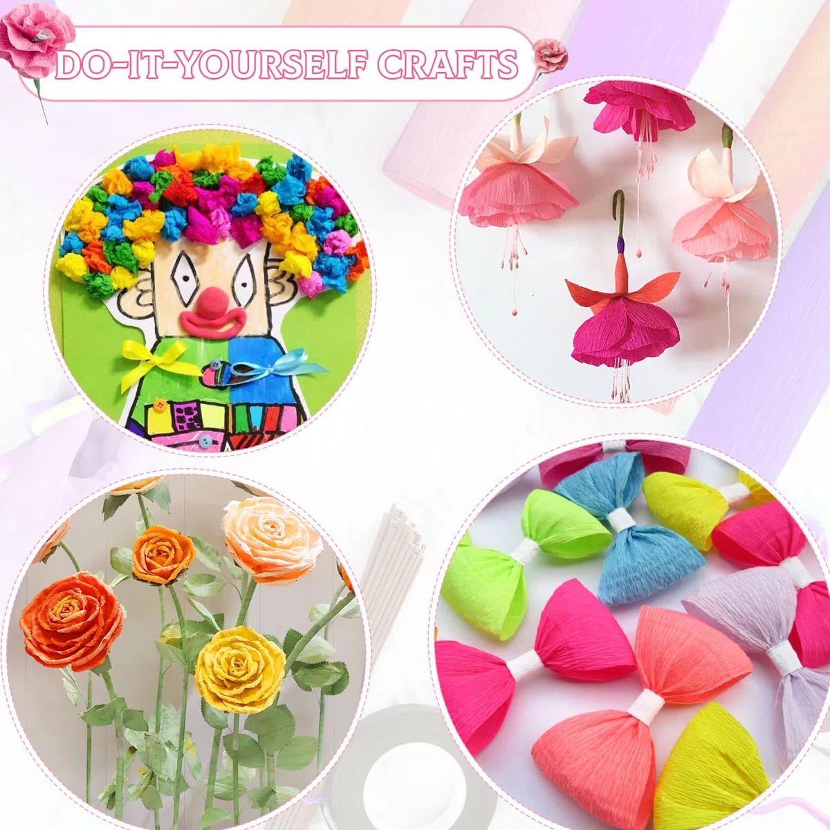 12 Farben Krepppapier Bunt 25x250cm 12 Rollen Kreppapier DIY Crepe Papier Krepppapier Rollen mit Grünes Kabel Blumenband für Die Herstellung von Valentinstag-Blumen DIY Blumenpapier-Handwerk