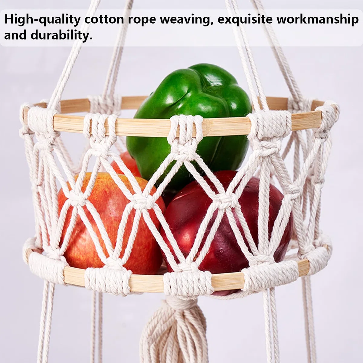 Vegetable Basket, 2 Tier Boho Hanging Handmade Kitchen, Living Room, Bathroom