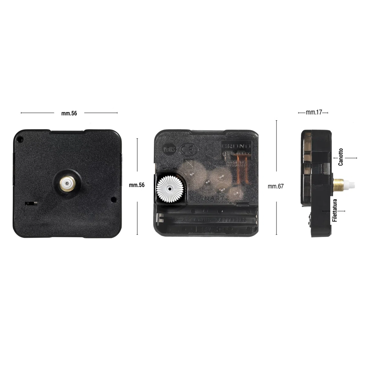 Clock-it preisgünstiges Uhrwerk mit Haken, geräuschlos, stufenlose Drehung, 2 Set Zeiger, Stütze H 22 mm / Gewinde 16 mm. Fachhändler