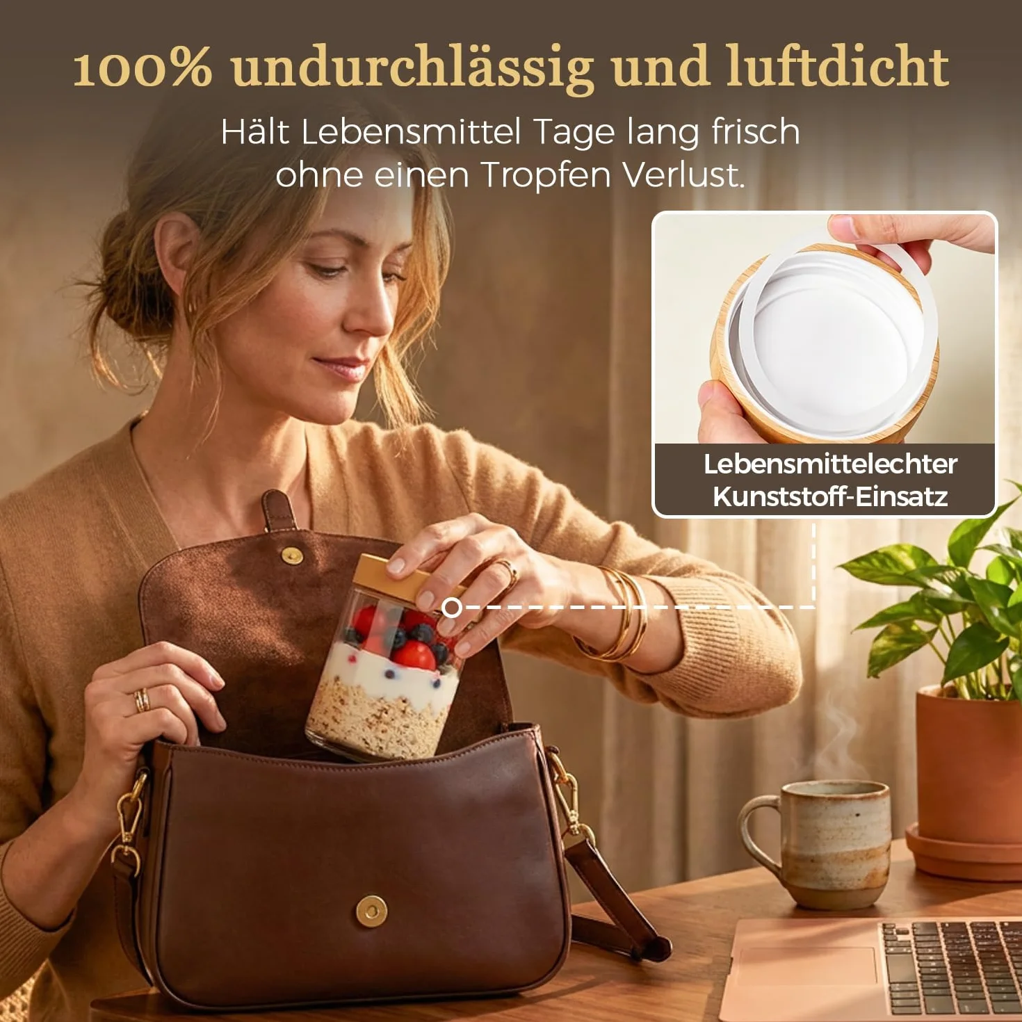 ComSaf Overnight Oats Gläser 4er Set 500ml, Hochwertige Meal Prep Behälter Glas mit Bambusdeckel für Büro Frühstück, Auslaufsichere Joghurtbecher Vorratsdosen für Trockenvorräte Natron-Kalk-Glas