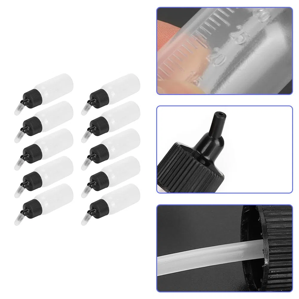 10x30ml Airbrush-Glasflaschen Set,Transparente Leerflaschen aus PP | Farbbehälter für Airbrus Pistolen mit Metallanschluss Zubehör für Modellbau und Lackierung