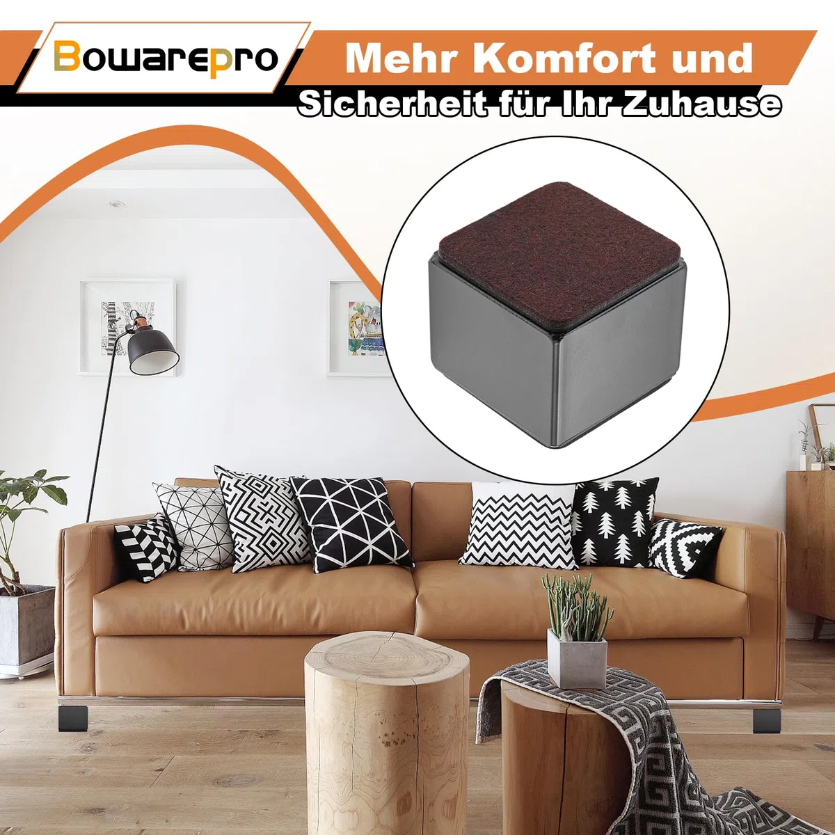 4 Stück Karbonstahl Möbelerhöhung 5 cm Hoch, Selbstklebende Möbelerhöhung, 60x52mm, Möbelfüße zum Kleben, Möbelerhöher für Sofa Tisch Schrank Bett Schreibtisch Erhöhung (Schwarz/Quadrat)