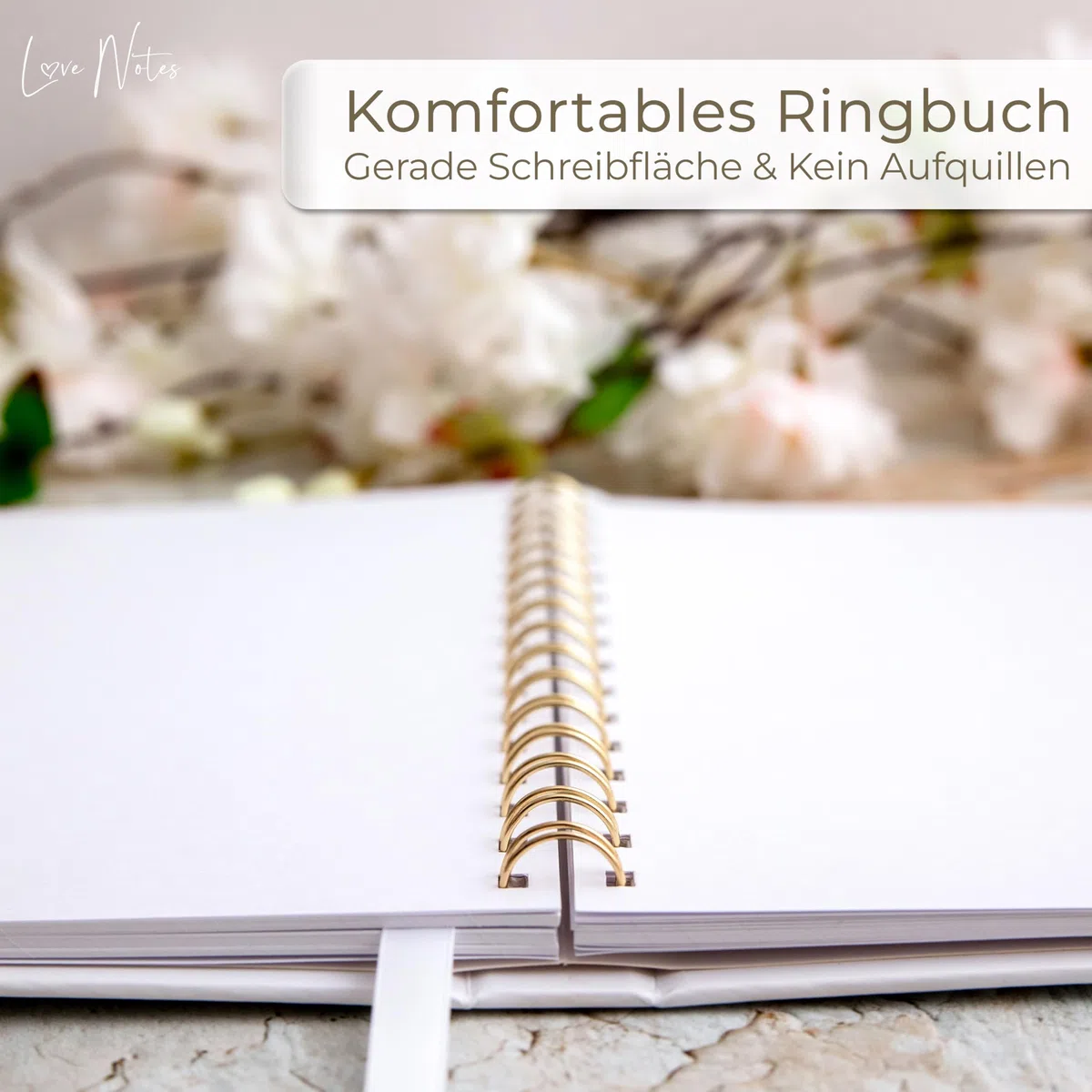 Love Notes Gästebuch Hochzeit, Geburtstag & Jeder Anlass [100 Blanko Seiten] Hochwertiges Gästebuch für unvergessliche Erinnerungen, Edle Gold Prägung, 21x23 cm, Ringbuch Hardcover (Weiß)
