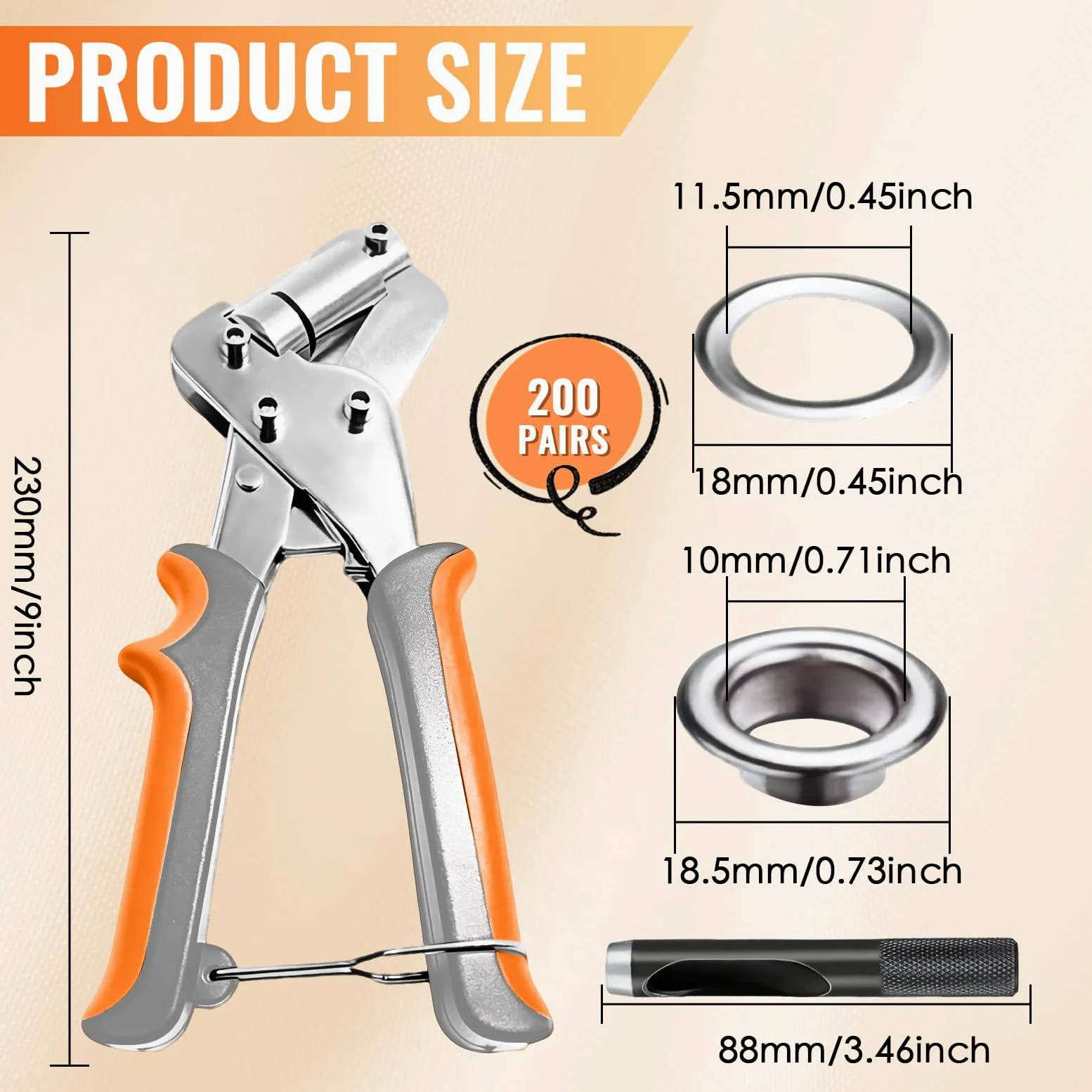 Ösenzange für planen & Stoffe - Profi Ösenzange Set mit 200 Ösen (Ø 10mm) - ösen Set, Magnetische Ösenstanze ösenpresse für planen & Stoffe, Leder, Gürtel, Awnings