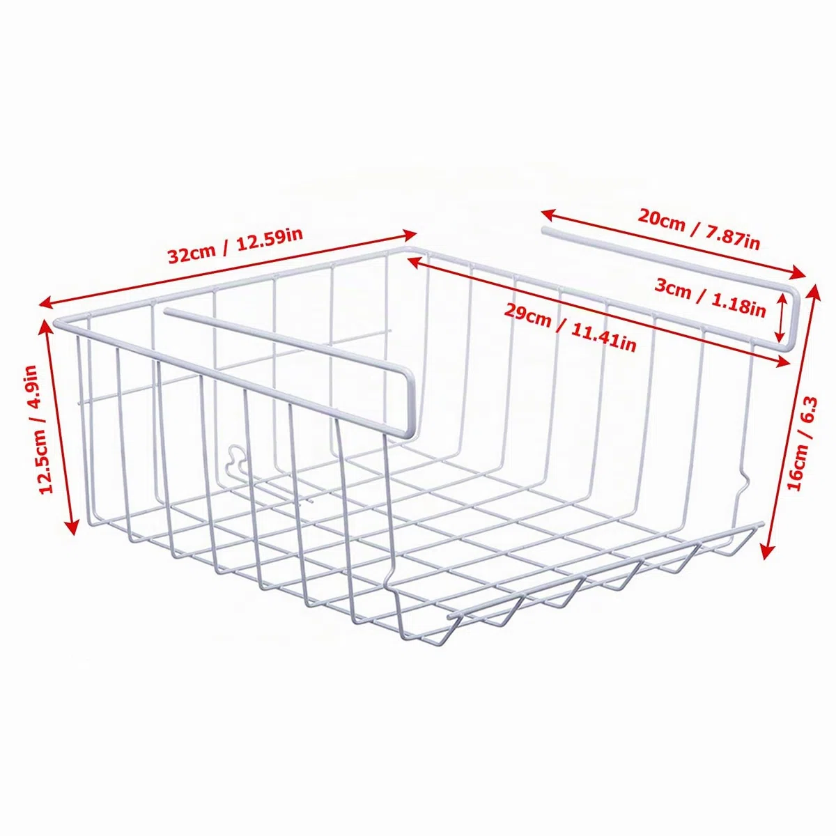 Unterregal Aufbewahrungskorb, 2er-Pack Unterregal Hängender Metalldraht Aufbewahrungskorb Organizer für Küche, Büro, Speisekammer, Bad, Schrank, Weiß