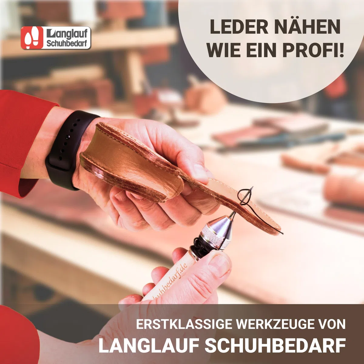 Handnähapparat/Nähahle mit Fadenspule - Handnähmaschine für Dicke Stoffe, Planen, Cabrioverdecke und Segeltuch - inkl. 4 Ledernadeln - Made in Germany