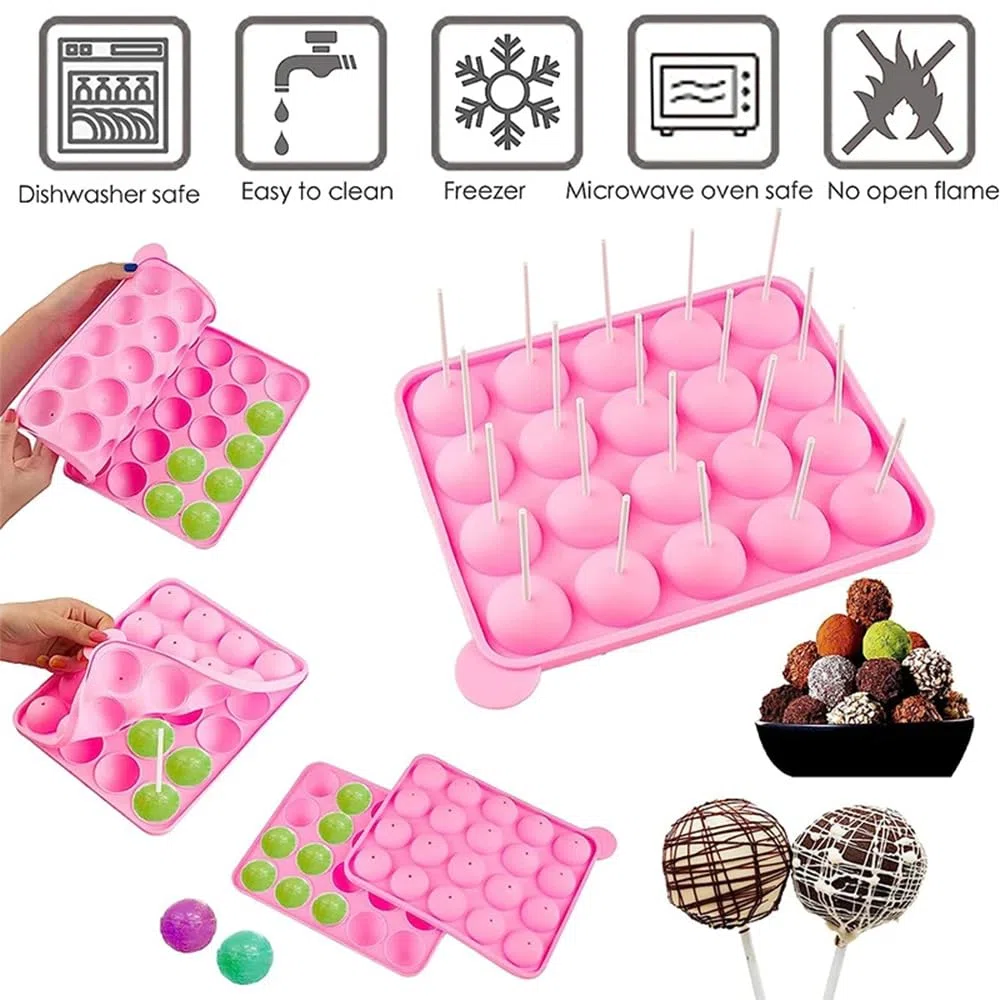 Cake Pop Silikonform mit 20 Runden + 100 Stäbchen | Backform für Schokolade, Gelee & Cupcakes | Spülmaschinenfest & Antihaft