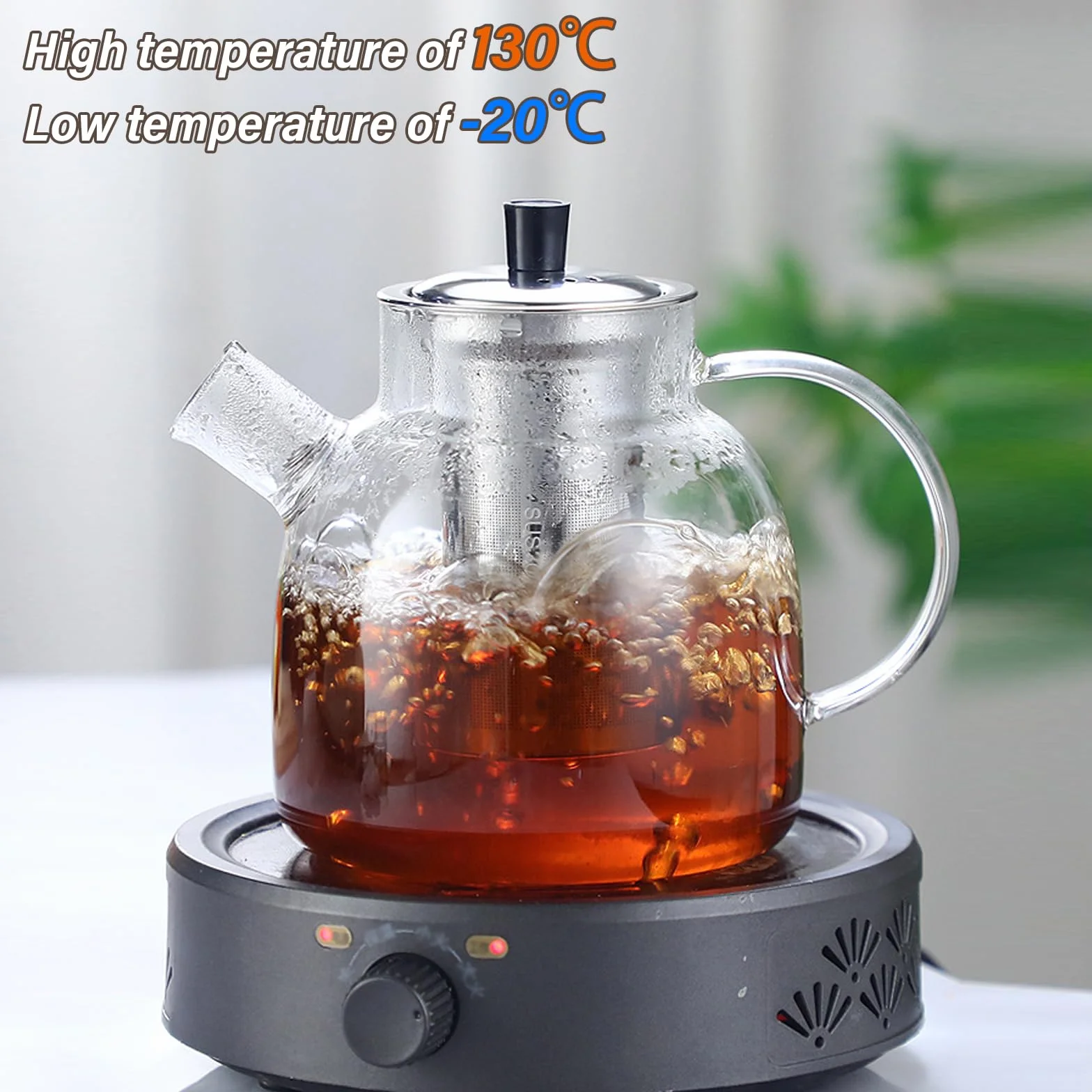 1,8 L Teekanne Glas Mit Stövchen, Teekanne Glas Mit Siebeinsatz, Teekanne Mit Sieb, Borosilikatglas Teapot Teapot, Glasteebereiter Mit Abnehmbarem Siebeinsatz