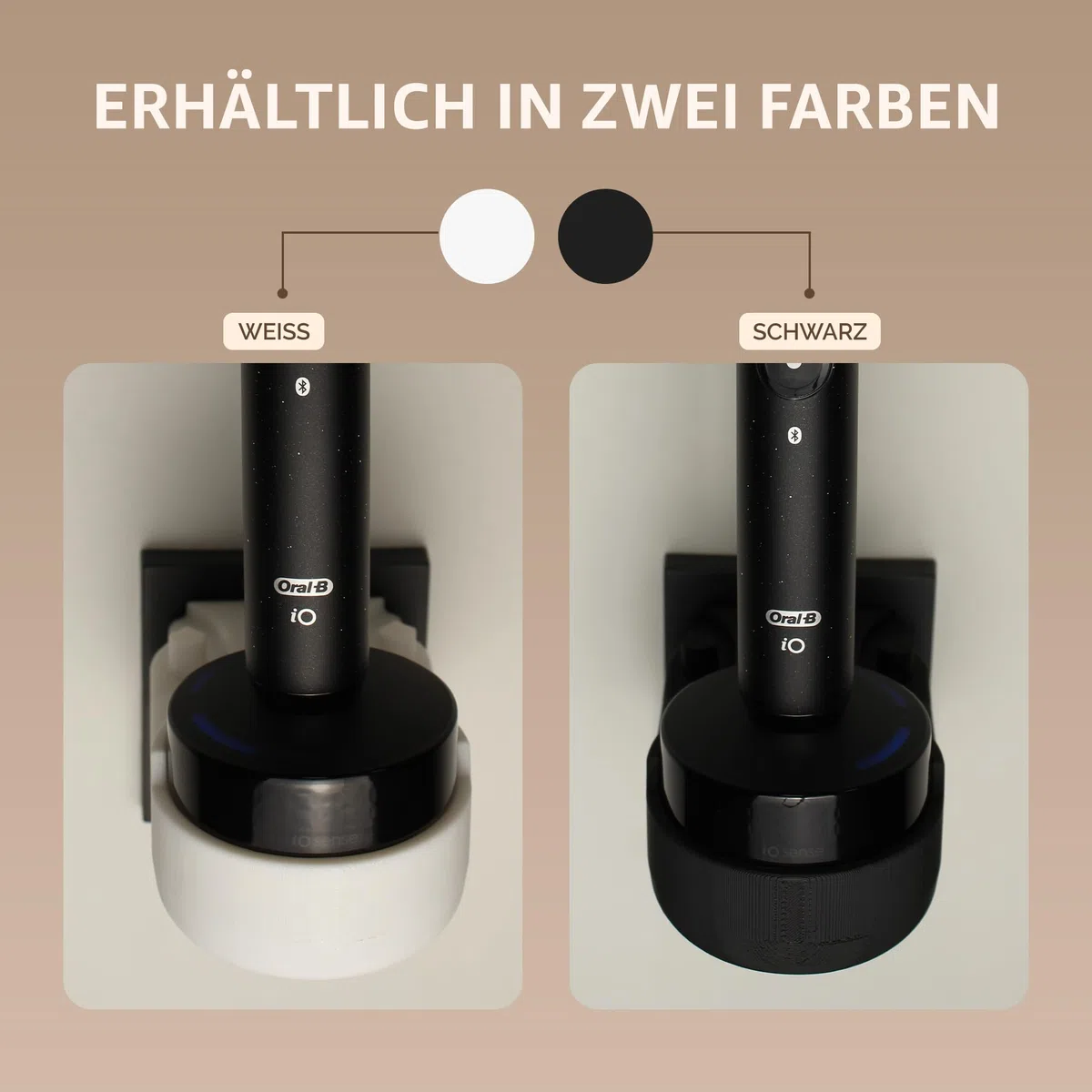 Halterung passend für Oral-B iO 10 – Zahnbürstenhalter – Steckdosenhalterung ohne Bohren – Zahnbürstenständer mit Kabelführung – Platzsparend & hygienisch – 3D-Druck - Made in Germany – Schwarz