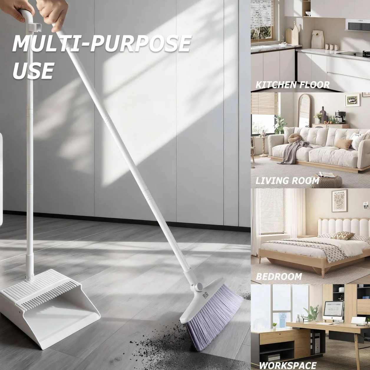 BUUROOHM Besen- und Kehrschaufel-Set für Zuhause, mit langem Griff, 104 cm/127 cm, Kehrschaufel, Kombi-Set für Zuhause, Küche, Zimmer, Büro, Lobby, Boden, Innen- und Außenbereich, aufrechter