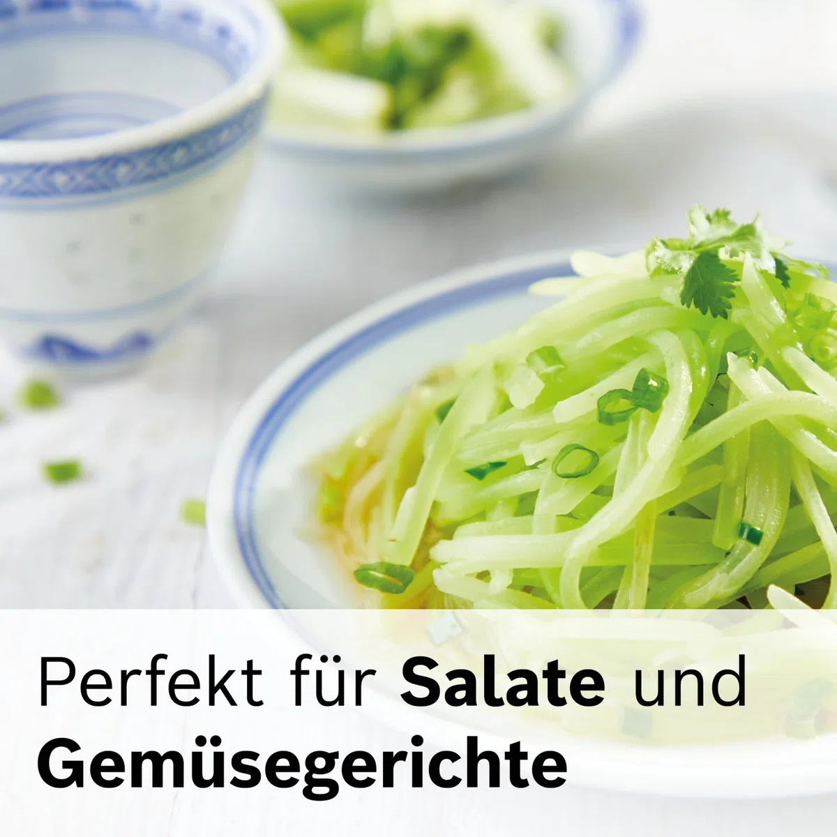 Bosch Asia-Gemüse-Scheibe MUZ45AG1, Zubehör passend für Küchenmaschine Serie 4, Serie 2, MUM4 für feine Gemüsestreifen, Durchlaufschnitzler notwendig, robust, Edelstahl, spülmaschinenfest