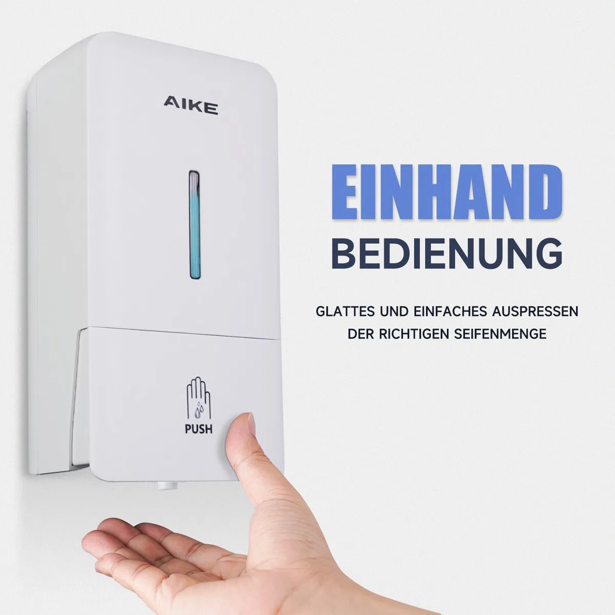 AIKE AK1006 800ML Seifenspender Wandbefestigung Ohne Bohren, Manueller Wandseifenspender aus Kunststoff, Flüssigseifenspender für den öffentlichen Gebrauch, Weiß