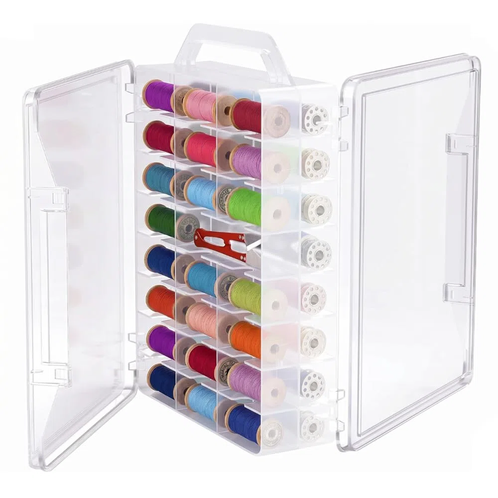 46 Garnrollen Nähgarn Aufbewahrungsbox Transparent nähkasten Doppelseitig Nähgarn Aufbewahrung garn Nähzubehör Leer Nähgarnhalter Nähmaschine Spulen für Garnrollen Stickgarn Nähen Basteln
