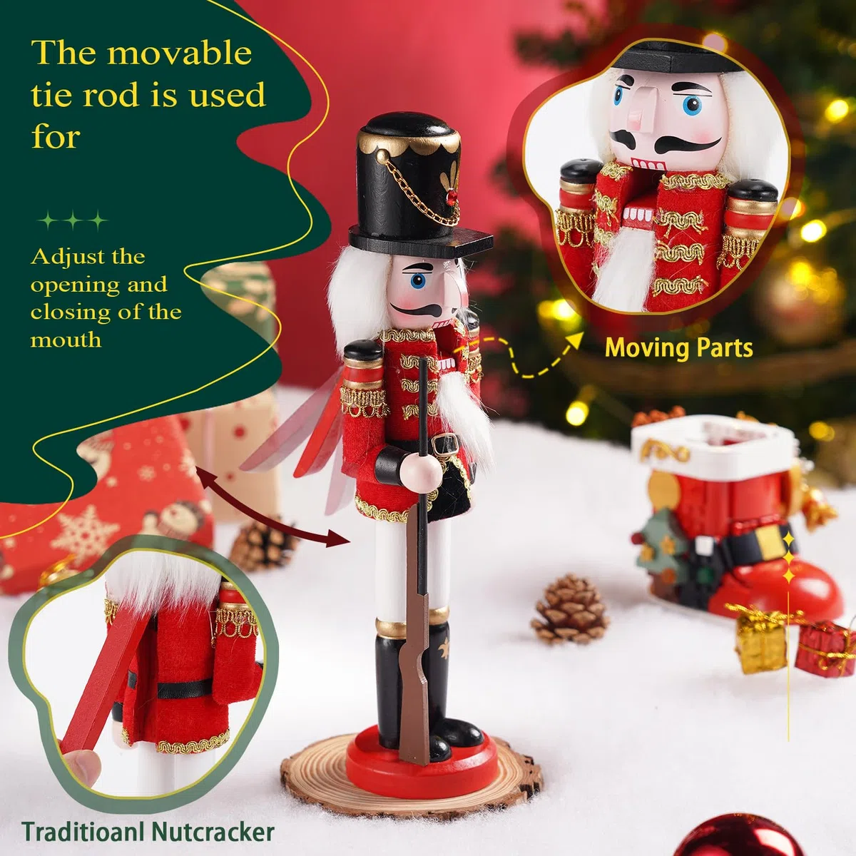COMBIUBIU 2PCS Nussknacker Figur,30CM Nussknacker Soldat Aus Hochwertigem Kiefernholz,Deko FüR Zuhause Kamin Tischdekoration,Weihnachten Weihnachtsdekoration