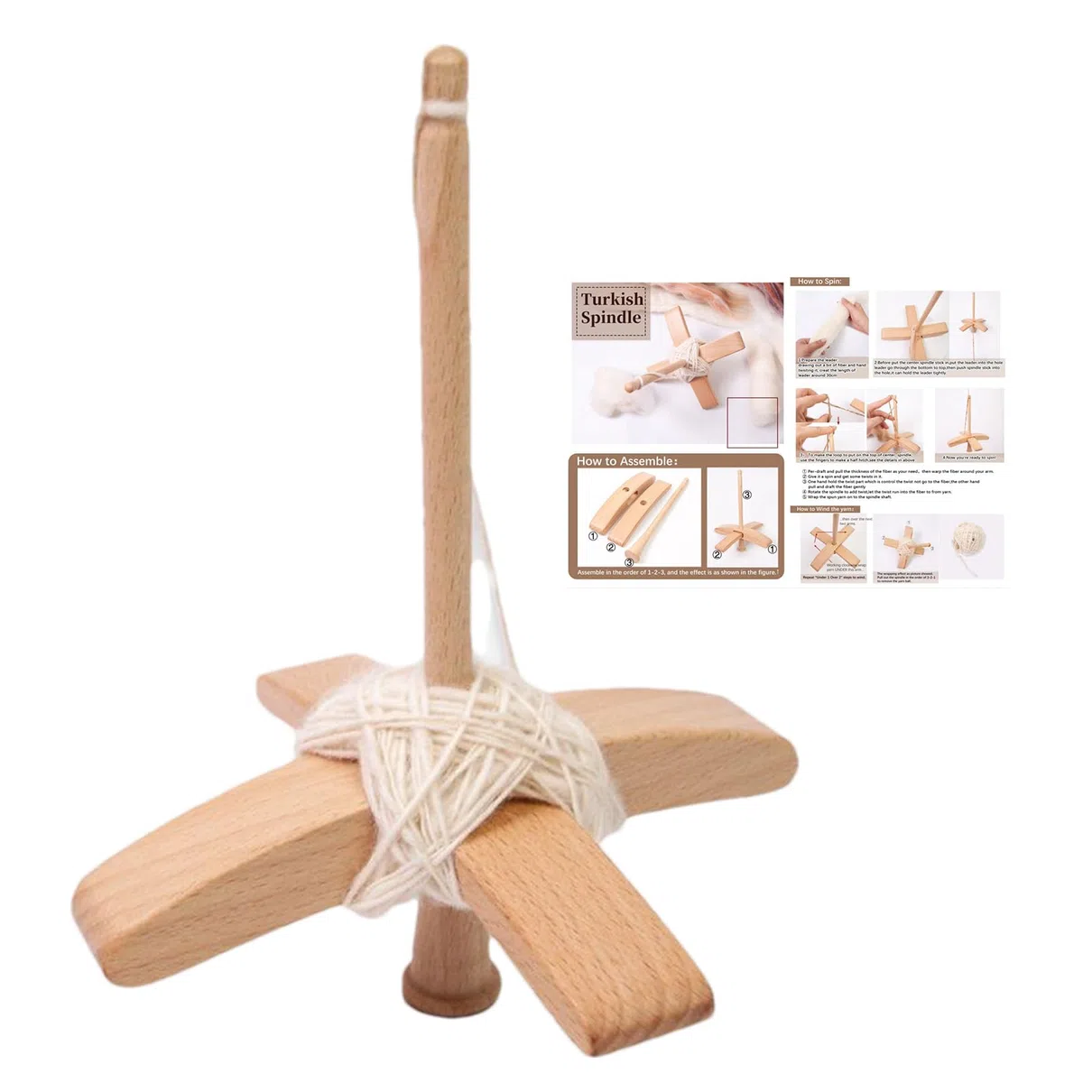 Türkische Tropfenspindel, Holzwirbel, Garnspindel abnehmbar, Kreuzspindel, Handspinning, Wollstarter, Spinnwerkzeug für Anfänger, Pflanzenfaser-Spinnings