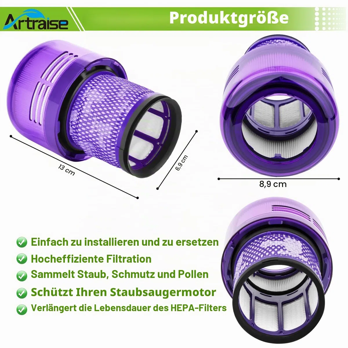 Artraise V11 V15 Filter für Dyson, 3 Stück Waschbar Ersatzfilter für Dyson V11 V15 SV14 SV22 Absolute Animal Detect Cyclone Extra Pro Torque Drive Akku Staubsauger # DY-970013-02 & 97001302