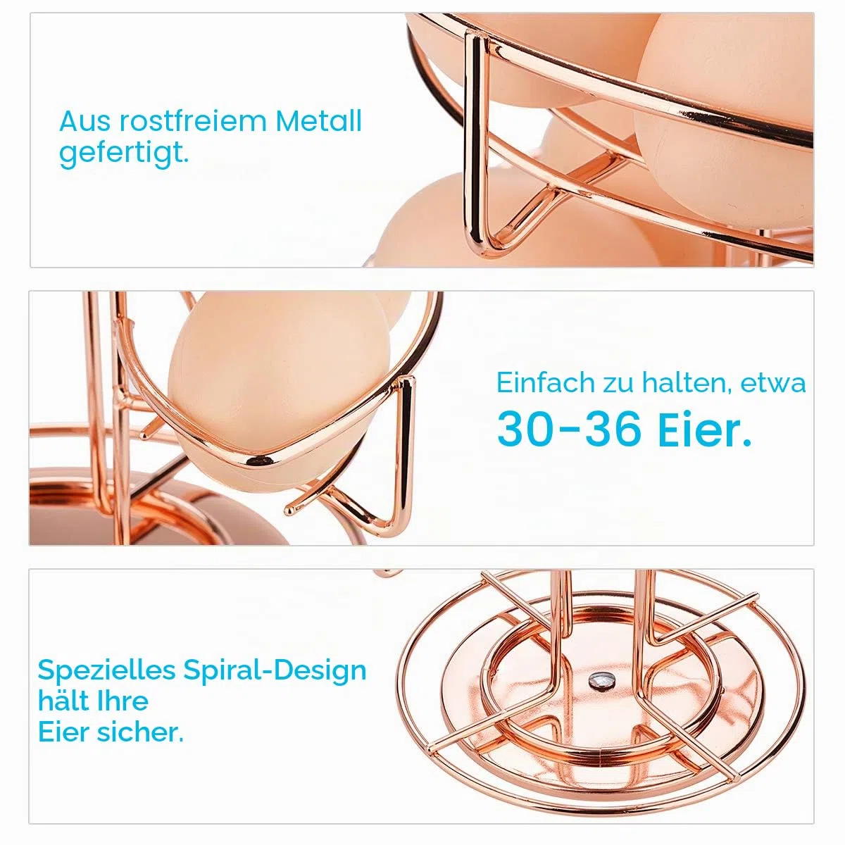 Toplife Eierspender, Eierspirale Edelstahl spiralförmiges Design, Eierständer Aufbewahrung für ca. 30 – 36 Eier, Rotgold