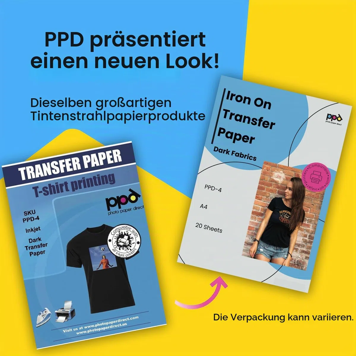 PPD 20xA4 Inkjet Premium Transferpapier für Dunkles Textil, Bügeleisen und Transferpresse PPD-4-20