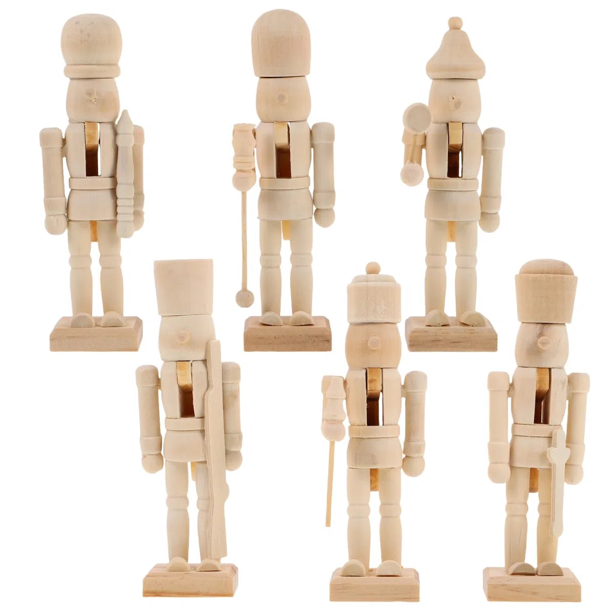 FRCOLOR Nussknacker-Soldaten-Ornamente zum Selbermachen, blanko, 12,7 cm, unbemalt, Weihnachtsdekoration, Weihnachts-Nussknacker-Puppen zum Malen und Basteln, 6 Stück