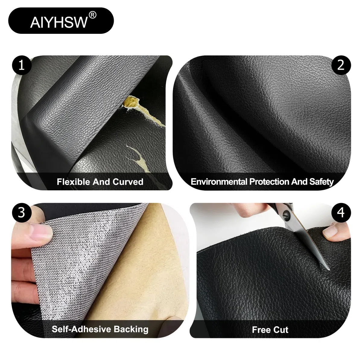 10 x 150 cm Kunstleder Selbstklebend,Leder Patch Selbstklebend Set Leder Reparatur Lederflicken Selbstklebende,Schnellreparation,Leder zum Kleben für Autositze,Handtaschen,Sofa,Jacken,Möbel -Schwarz