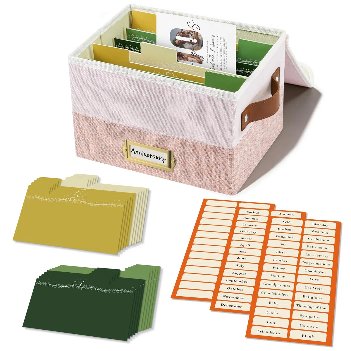 Vienrose Grußkarten Aufbewahrungsbox, Faltbare Veranstalter mit 20 Trennwänden 84 selbstklebenden Etiketten, Kartenbox für Grußkarten, Fotos, Briefumschläge, Aufkleber, Postkarten, Hellrosa & Lotus