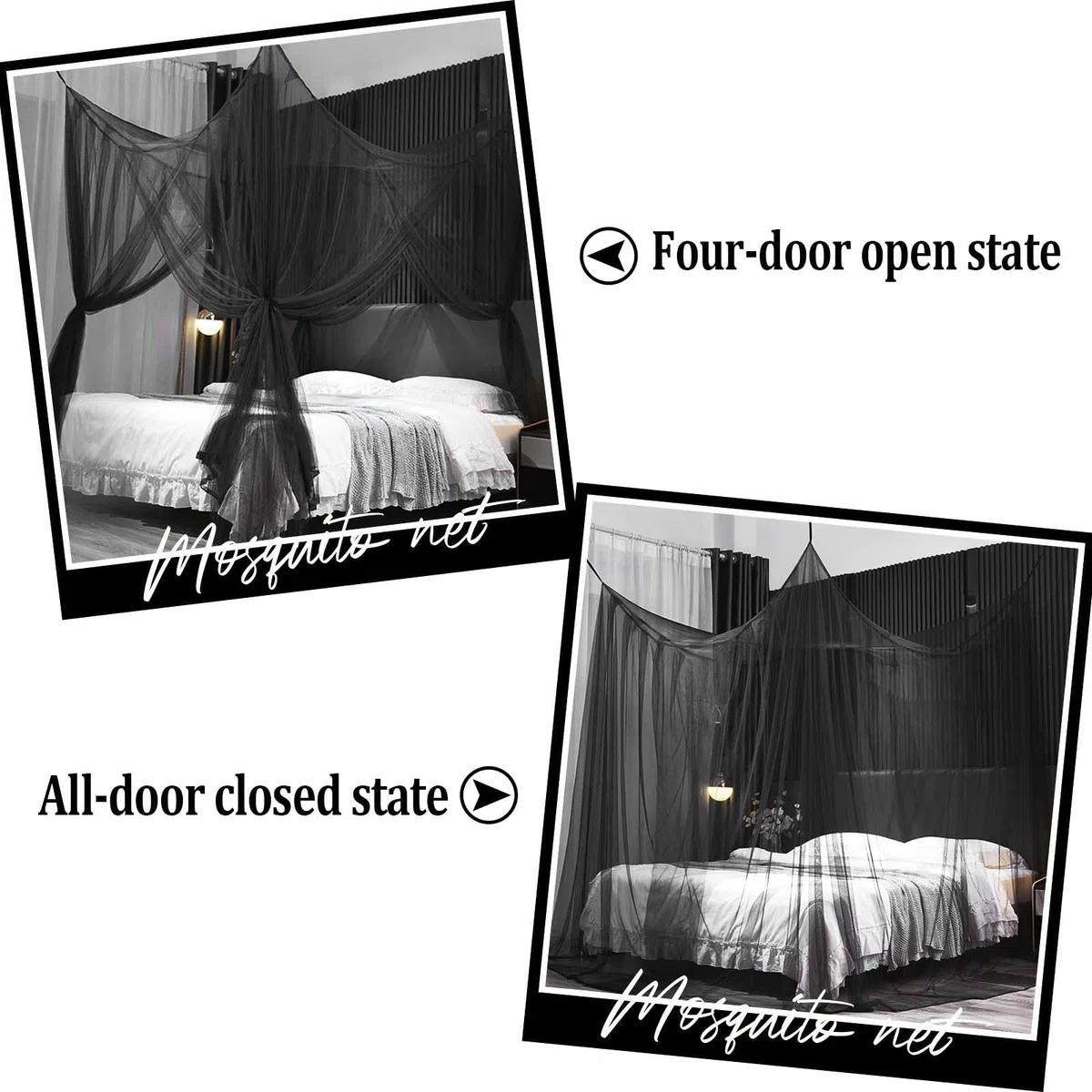 Betthimmel,Hängendes Moskitonetz Bett,Screen Netting Himmelbett Vorhänge,Insektenschutz Mosquito Netz Bett,4 Einträge Quadratische Canopy Bed Curtains,Moskitonetz Schwarz für Freien Drinnen