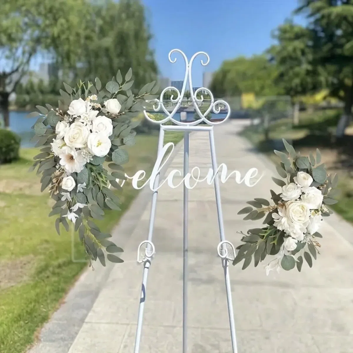 2 Stück Künstliche Hochzeitsbogen Blumen Set, Blumen Girlande Hochzeitsbogen Blumen Kit, Hochzeitsblumen, Girlanden, Seide, Pfingstrose, Hochzeit, Willkommensschild (weiß,2 Stück)