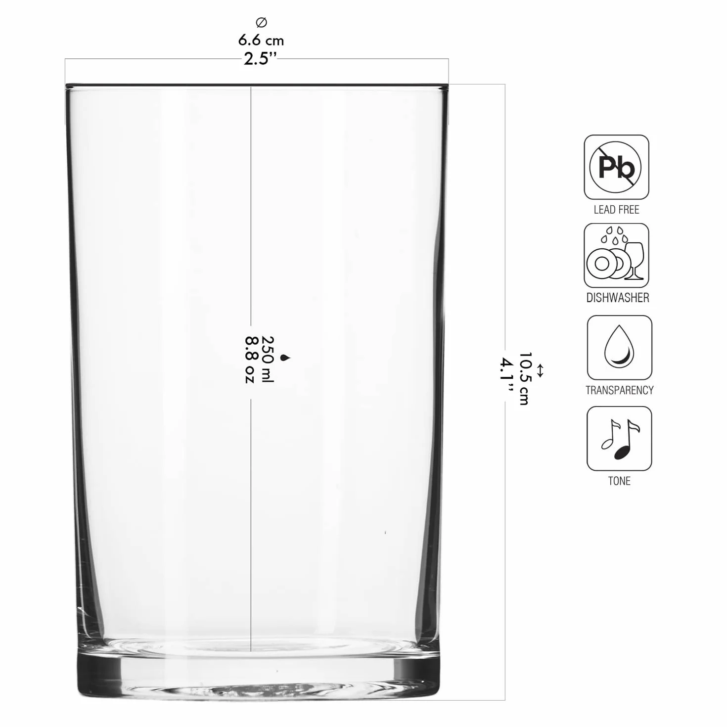 Krosno Teegläser und Wassergläser Basic Kollektion, 6er Set, 270 ml | Bleifreies Kristallglas in vielseitiger Form für Tee, Kaffee, Säfte und Erfrischungsgetränke, spülmaschinenfest