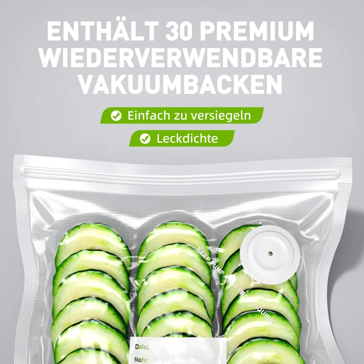 Ombrex Mini Vakuumiergerät – Tragbarer Vacuum Sealer mit USB-Aufladung, 30 Wiederverwendbare Vakuumbeutel, 60kPa Leistung, 1-Tasten-Bedienung, Kompaktes Design für Reisen, Büro & Küche