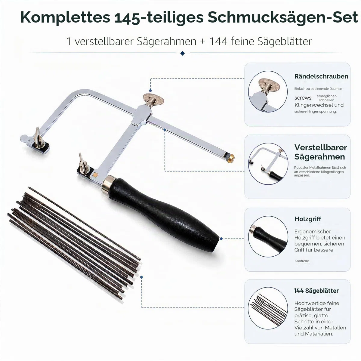 cnmade Juwelier 's Schwert Rahmen verstellbar mit 144 Klingen Profi Jewelry Making Kit