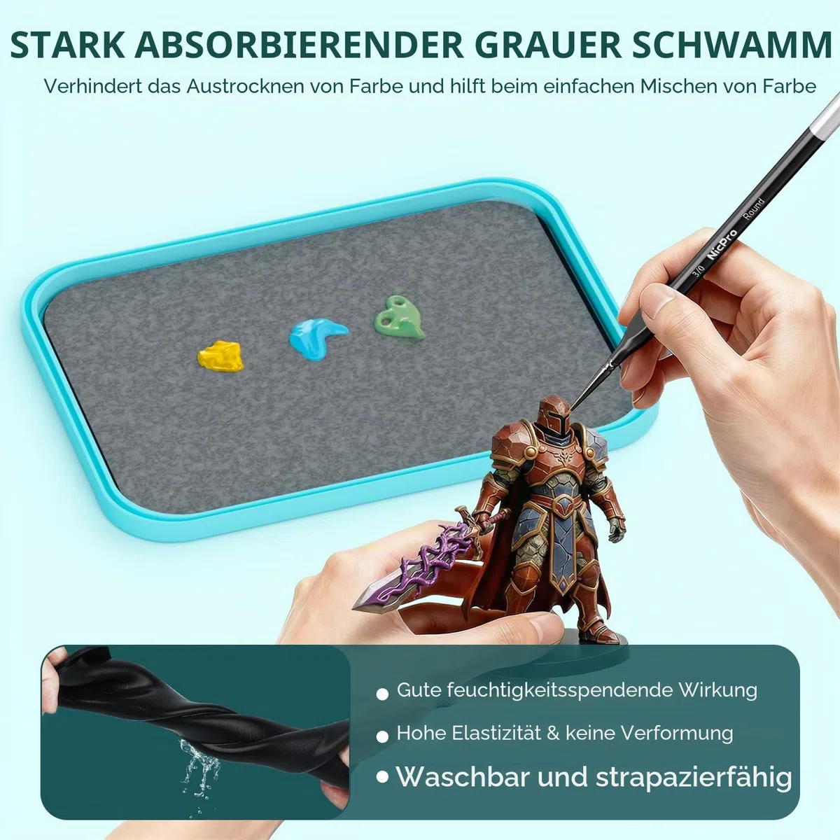 Nicpro Wet Palette für Mischpalette Acrylfarben, Farbtablett Nasspalette mit 100 Stück Palettenpapier, 4 Stück Schwämmen, Pinselhalter Farbmisch Aufbewahrung für Modellfarbe, DIY