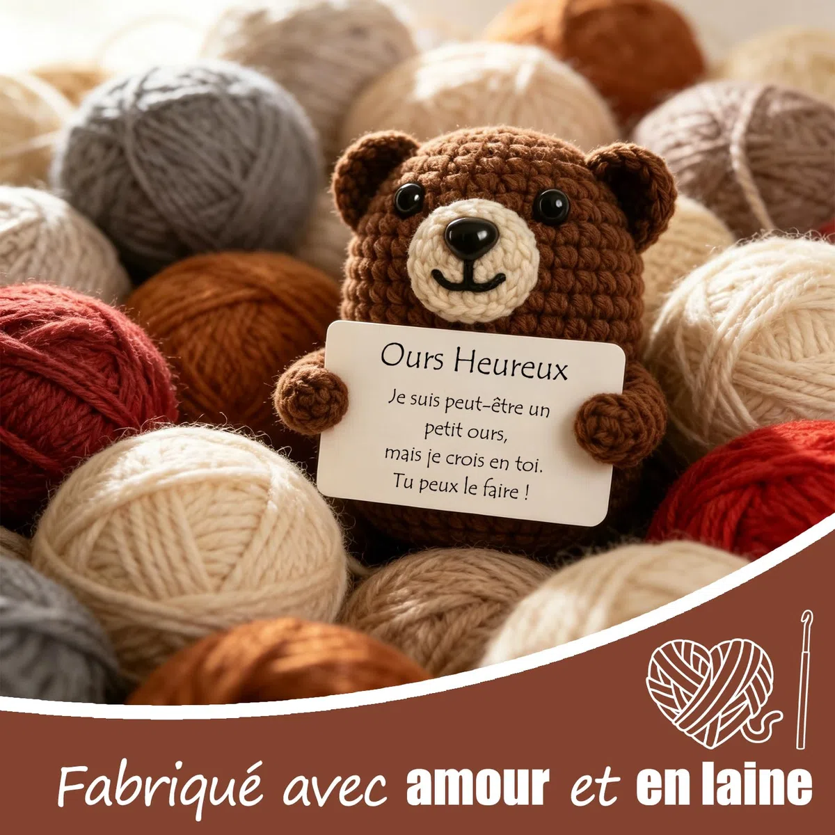 Tixlux Pocket Hug Glücksbringer Bär, Figur und Umarmung Glücksbringer, Entspannungs Geschenk, Gute Besserung French