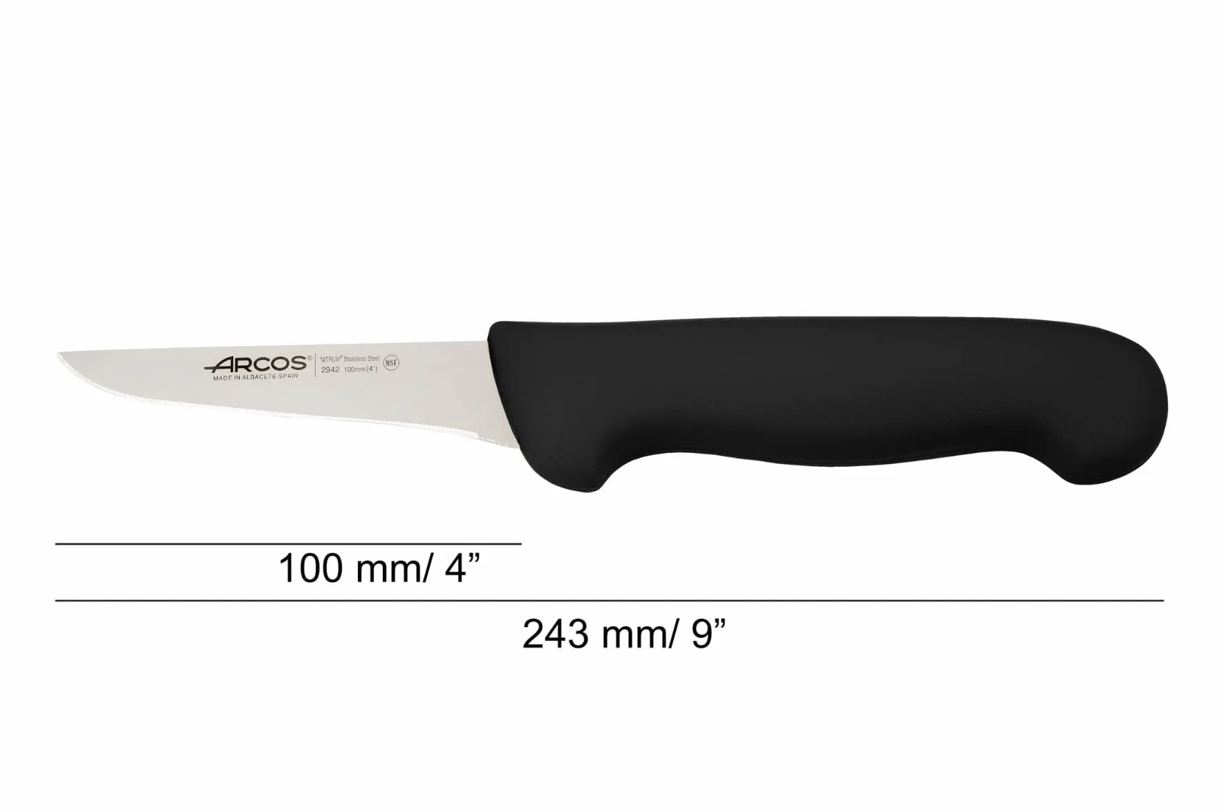 Arcos Profi-Ausbeinmesser - Edelstahlklinge NITRUM 100 mm - Schwarzer Polypropylen-Griff - Perfekt zum Entbeinen von Fleisch - Serie 2900