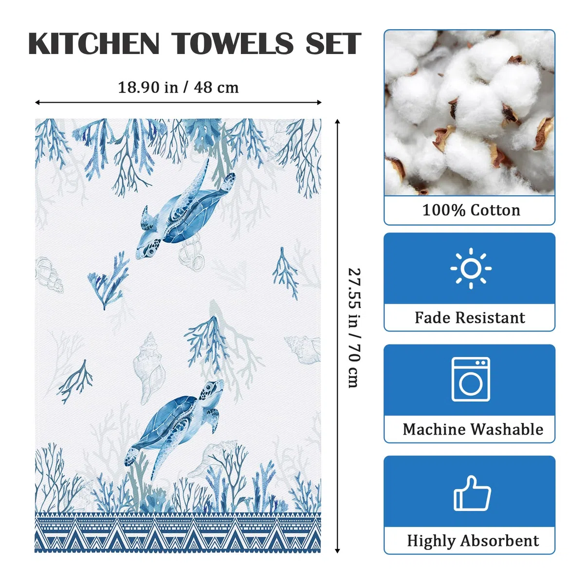 Küchentücher Baumwolle 4 Stück, Geschirrtücher 100% Baumwolle Ozean Tier Küchenhandtuch Set Multi-Purpose Hochwertige Küche Trockentuch Bar Handtücher 48 x 70CM