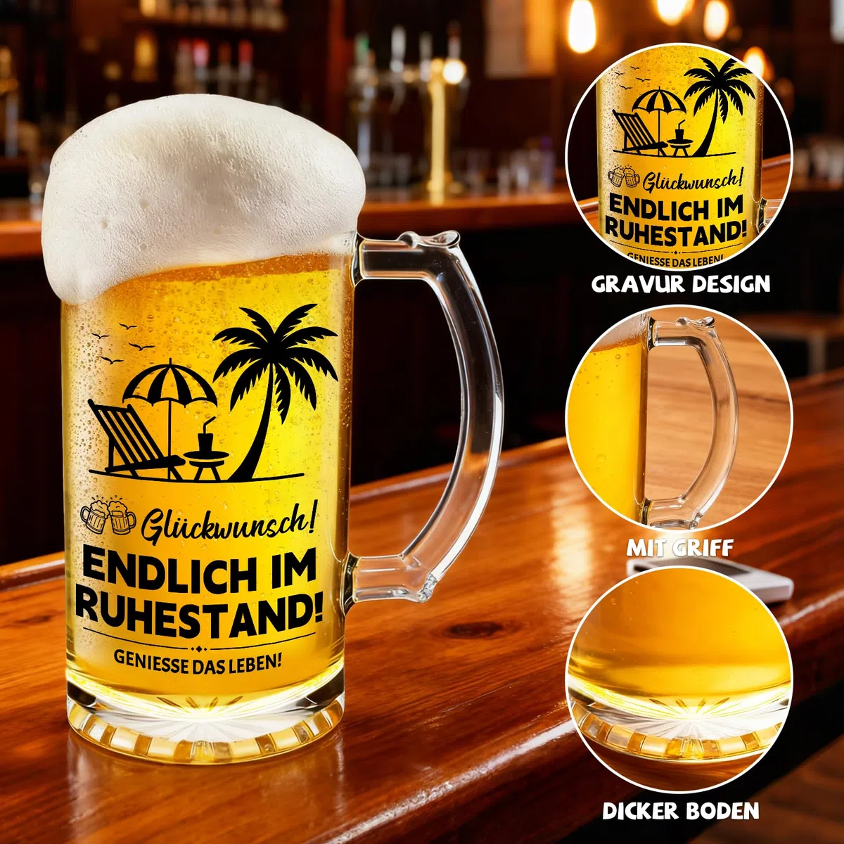 Ruhestand Geschenk Biergläser Set, 0,5 Bierglas mit Gravur und Flaschenöffner, Rentner Geschenk Mann, Renteneintritt Personalisierte Geschenke für Männer Papa Ehemann Opa Freund Kollegen