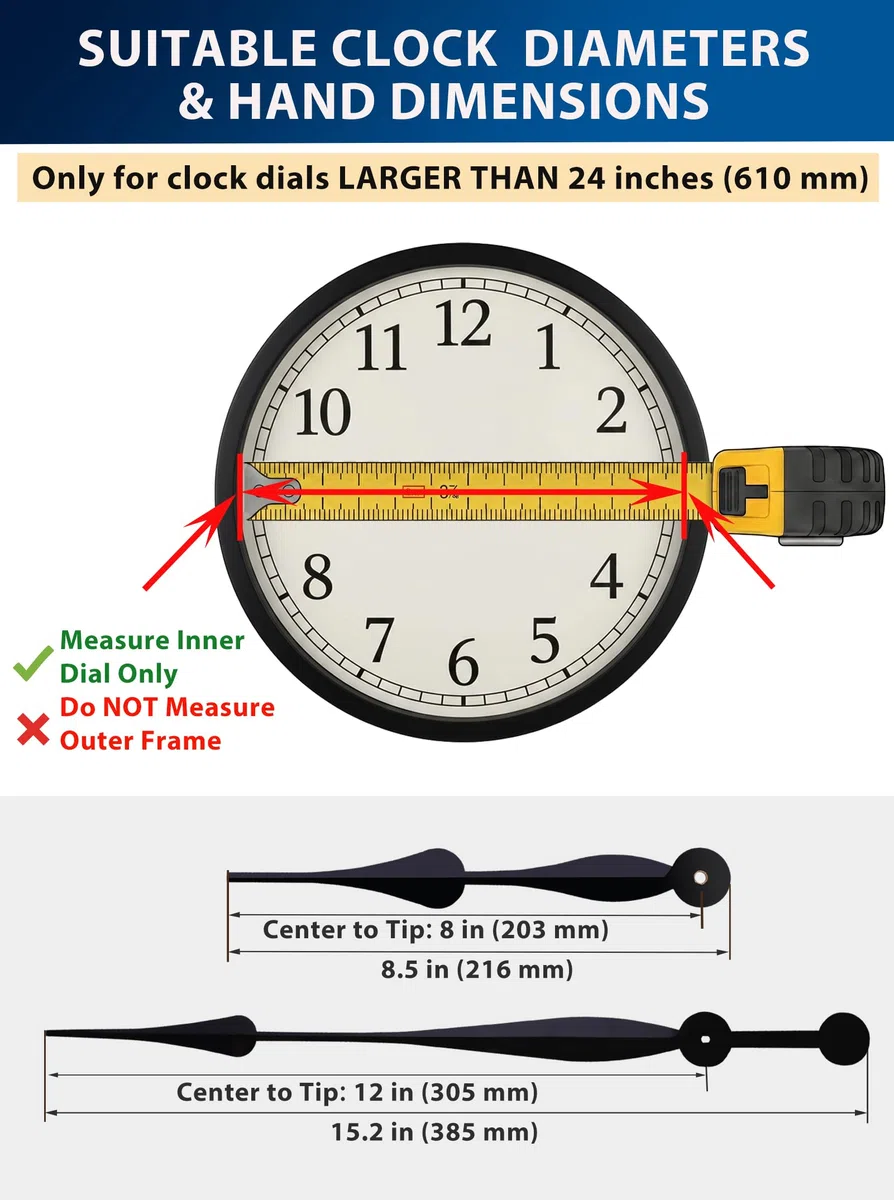 Quarz-Uhrwerk mit hohem Drehmoment & langem Schaft – Für große Wanduhren Ø 65–85 cm – Tickendes DIY-Ersatz-Set (Nicht schleichend) – Batteriebetrieben, ohne Sekundenzeiger