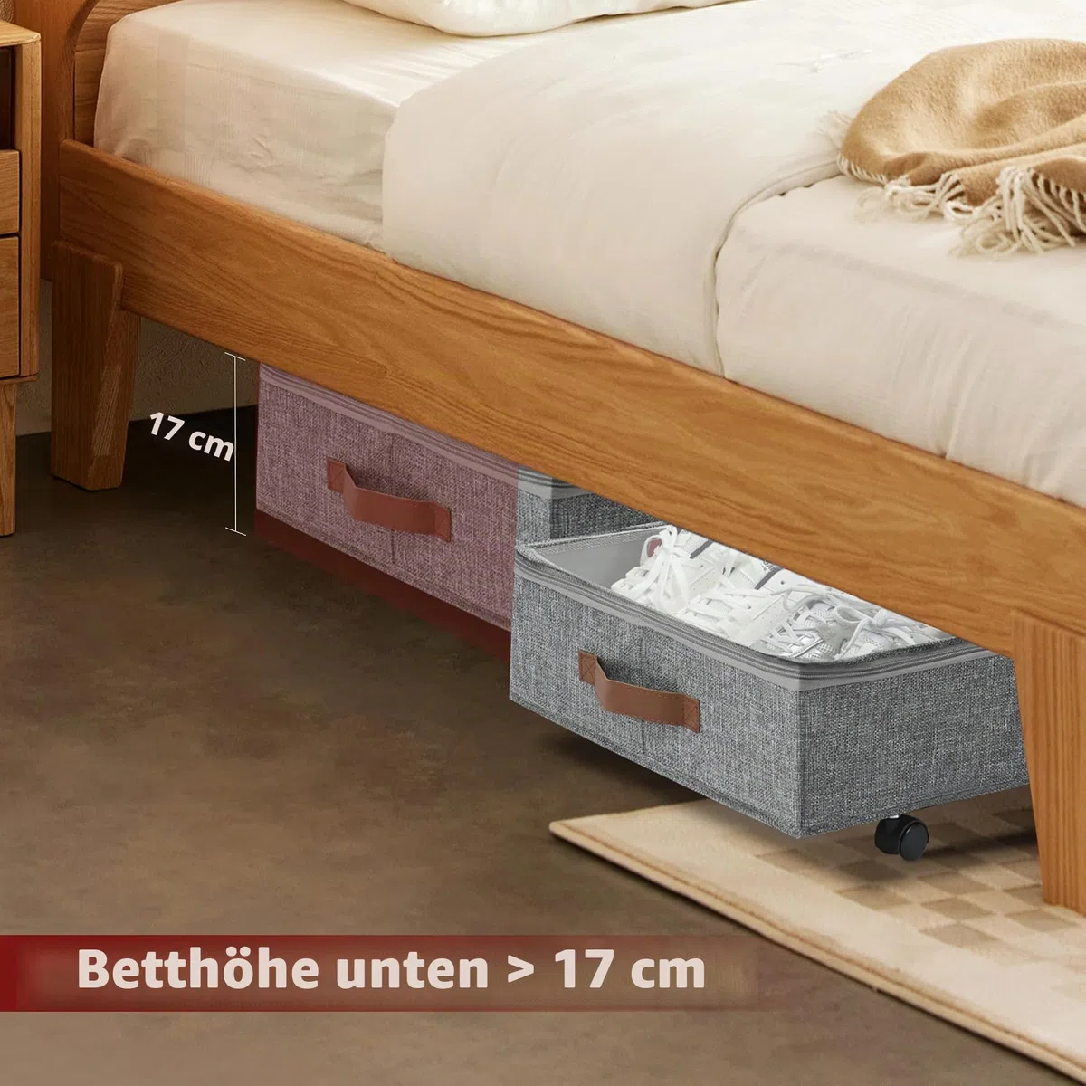 KitHreo Unterbettkommode mit Rollen, 2 Stück Unterbett-Aufbewahrungsbehälter, rollender Unterbett-Organizer, große Kapazität, einfache Montage, stabil, Schubladen unter dem Bett auf Rädern für (Grey)