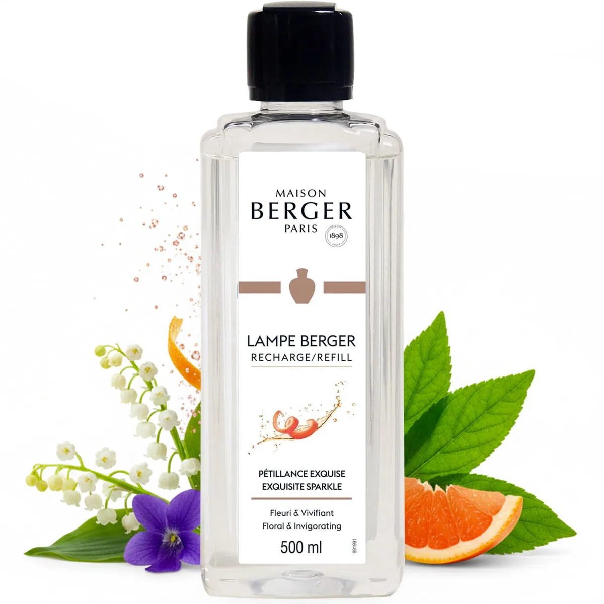 Maison Berger – Nachfüllung Sprudelnde Lebensfreude 500 ml für Lampe Berger – 2-in-1 geruchsneutralisierendes Raumduft-Öl – Grapefruit, Patchouli