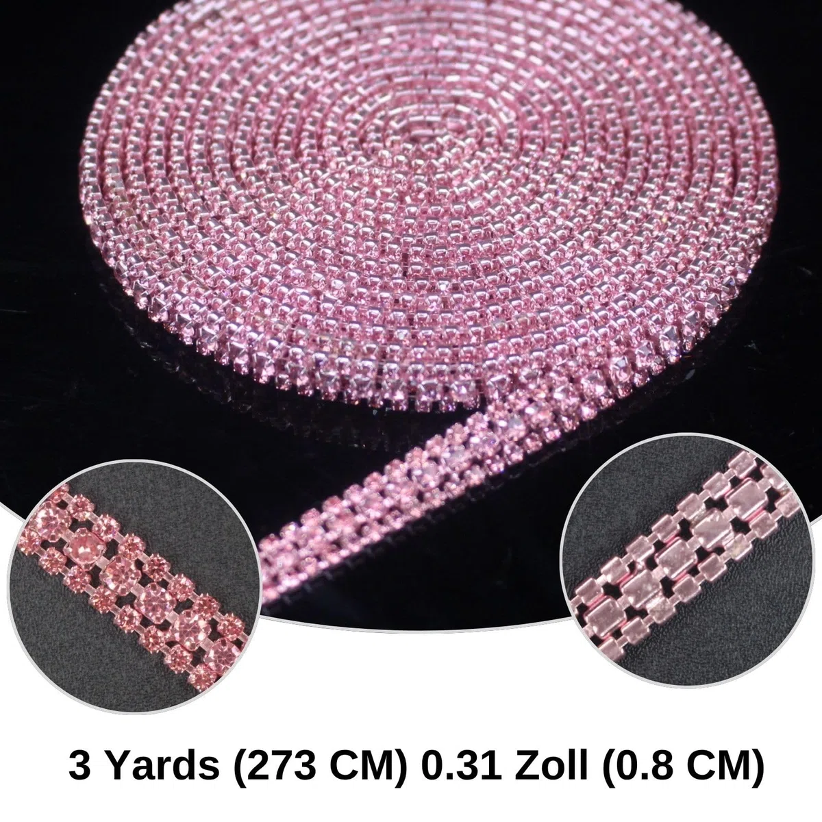 PEARLY JUN 273 Cm Rosa Strassband Zum Aufnähen Rhinestone Chain Strasssteine Glitzerband Strassband Chain Kette Glitzer Annähen Trim DIY für Hochzeitskleid Dekoration Kleidung Kuchen