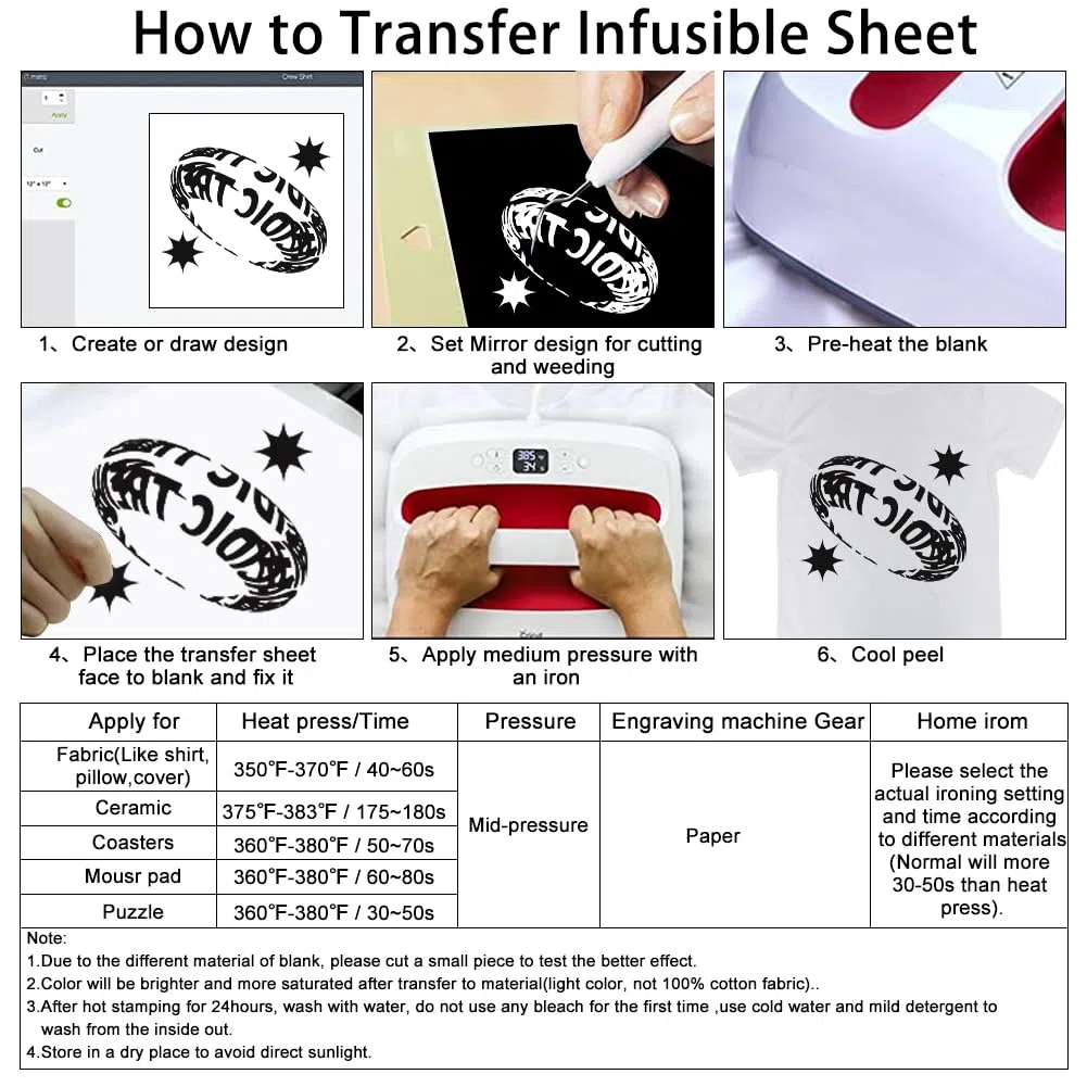 Infusible Transfer Ink Sheets für Cricut Joy 12 Stück/Set Schwarz Infusible Ink Folie 11.5x30.5cm Sublimation Papier Sublimationstintenblatt für Wärmepressmaschine für DIY T-Shirt, Tasse, Canvas
