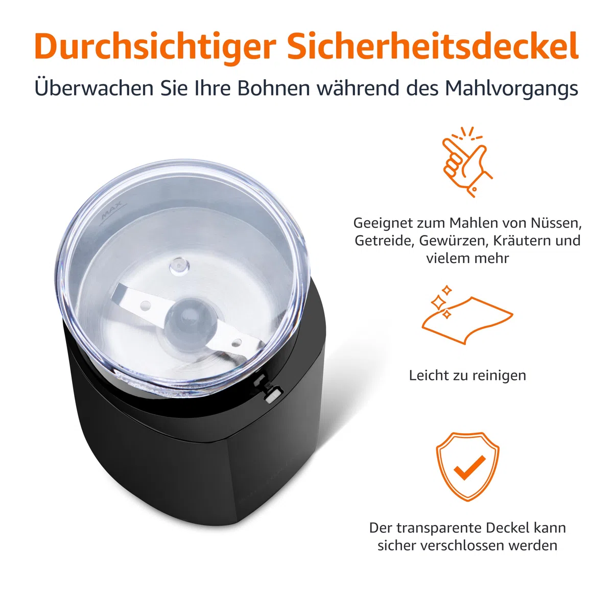 Amazon Basics Elektrische Kaffeemühle, schwarz